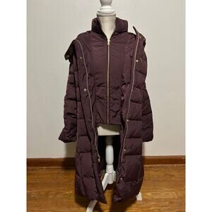 Cole Haan Down Long Puffer Jacket Winter Coat Size M Burgundy LIKE NEW